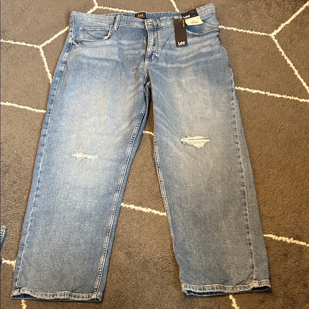 Lee Women’s Straight Fit Distressed Blue Jeans